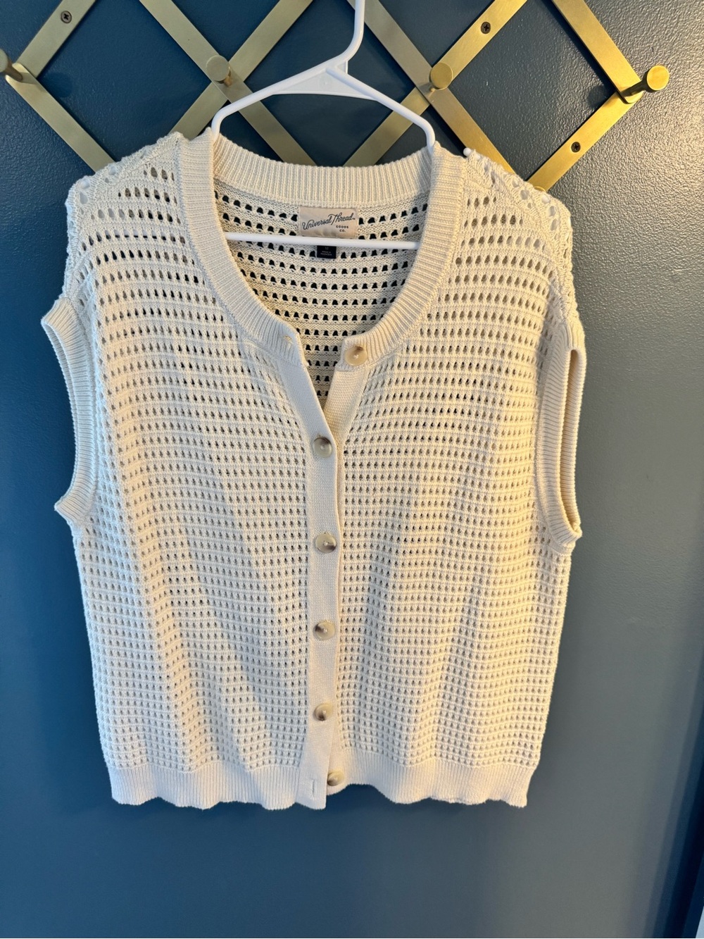 Universal Thread Cream Open-Knit Button Front Sweater Vest